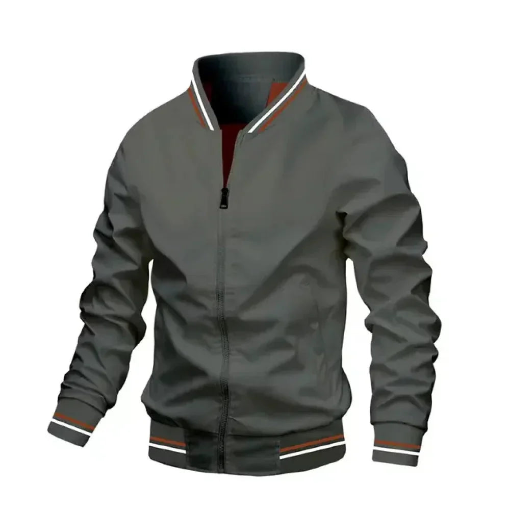 Casual men's lightweight striped bomber jacket, an essential for modern summer style.