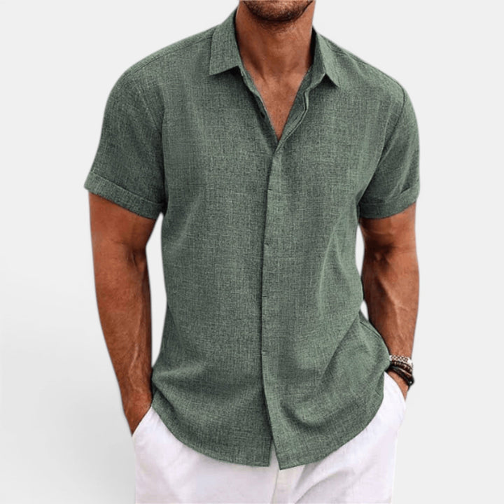 Men's lightweight summer shirt, short sleeve button-up, relaxed fit. Ideal casual top for everyday style.