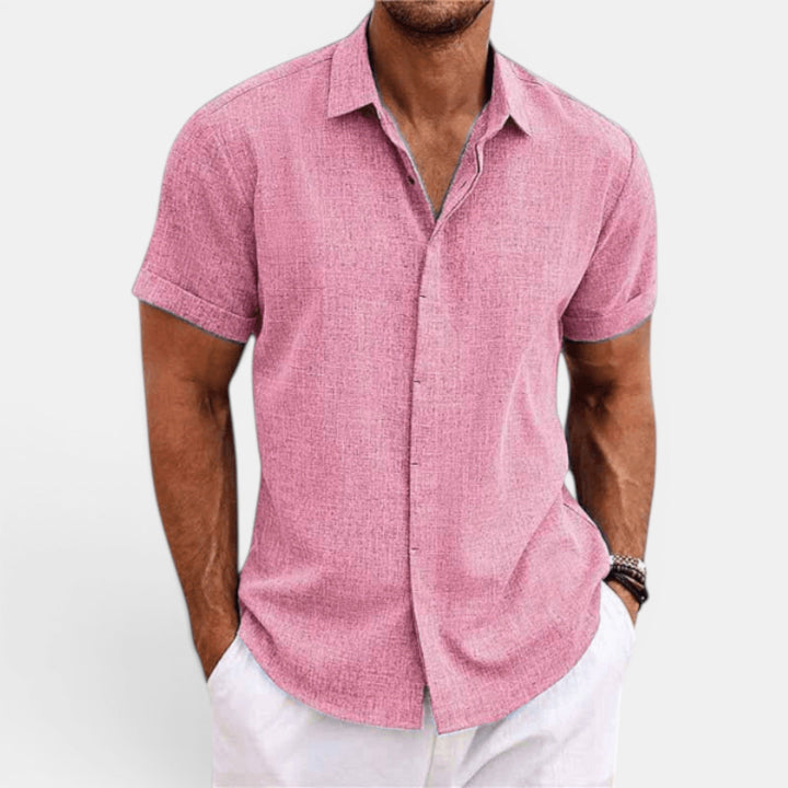 Men's lightweight summer shirt, short sleeve, button-up. Relaxed fit for versatile, timeless casual fashion.