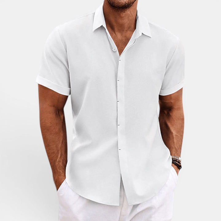 Classic men's short sleeve summer shirt, lightweight, versatile button-up for effortless, timeless style.