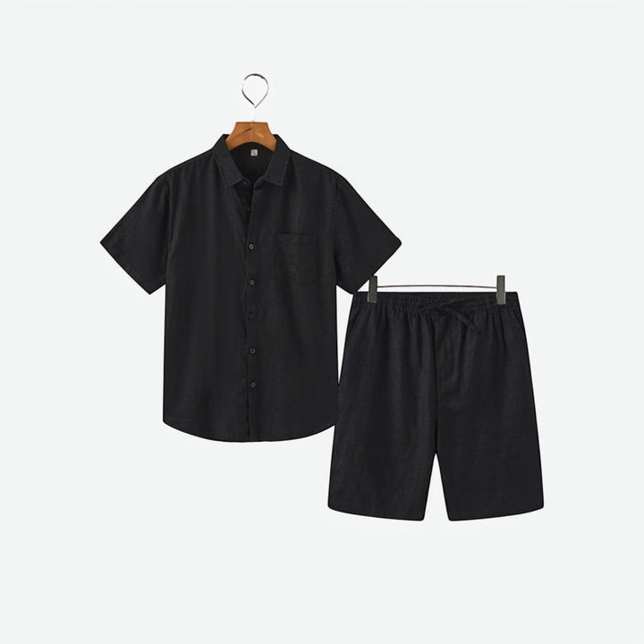 Men's lightweight summer shirt & shorts matching set, perfect for beach vacations & casual wear.