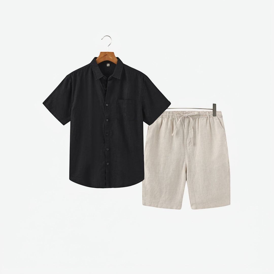 Men's apparel: a comfortable, lightweight two-piece summer shirt & shorts set for warm-weather style.