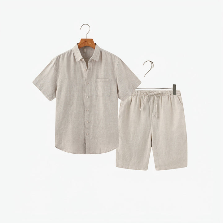 Men's fashion: lightweight summer matching set including a relaxed fit shirt & shorts for vacation.