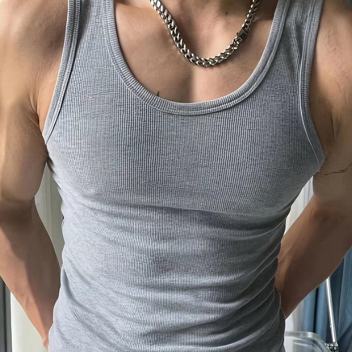 Breathable men's lightweight summer activewear tank top. Comfortable sleeveless design for hot weather workouts & casual style.