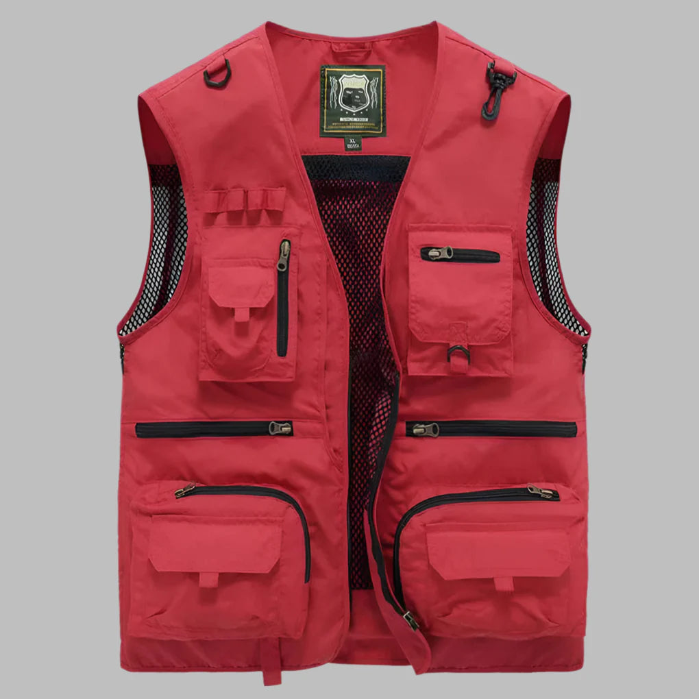 Men's lightweight summer vest with multiple practical pockets, water-resistant fabric.