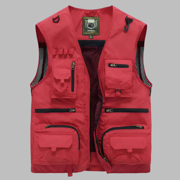 Men's lightweight summer vest with multiple practical pockets, water-resistant fabric.