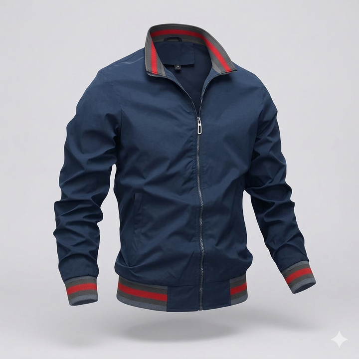 Close-up of the breathable fabric on a men's summer zip jacket