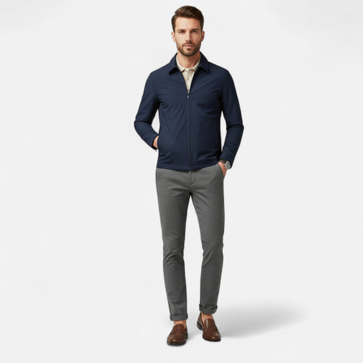 Men's lightweight turn-down collar jacket, perfect for versatile everyday casual wear. Available in blue, black, sage green.