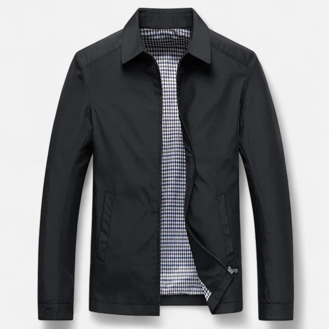 Comfortable men's sage green lightweight jacket with a turn-down collar, great for casual everyday outerwear.