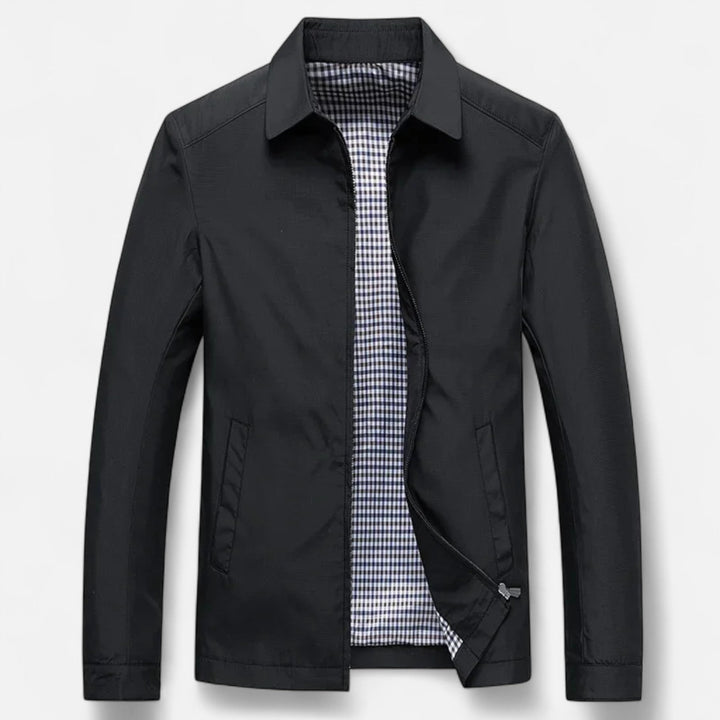 Comfortable men's sage green lightweight jacket with a turn-down collar, great for casual everyday outerwear.