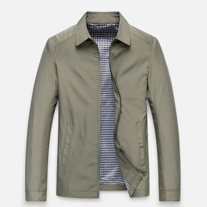 Stylish men's blue lightweight jacket, featuring a turn-down collar for smart casual and everyday fashion.