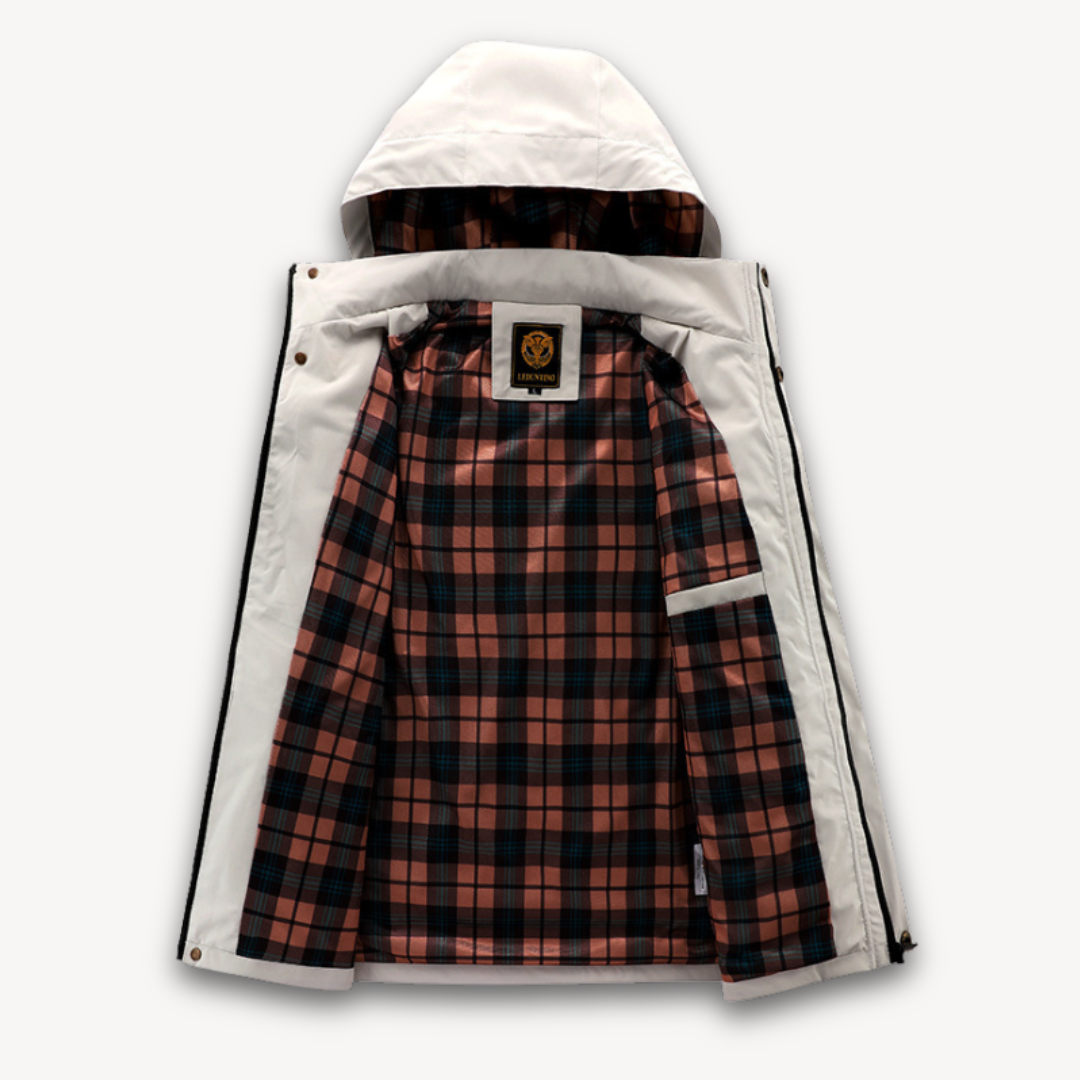 Stylish men's casual hooded jacket in a modern fit, designed for summer comfort & light rain protection.