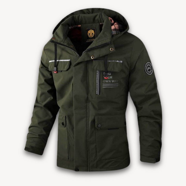 Versatile men's hooded waterproof jacket, excellent for outdoor adventures, travel, and casual summer wear.
