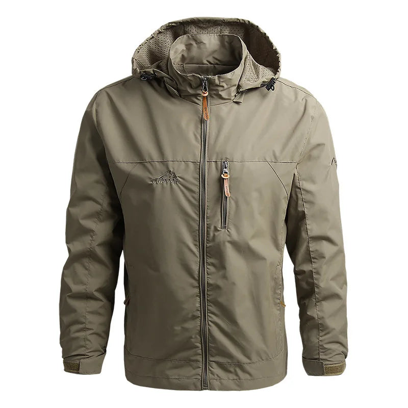 Men's lightweight waterproof windbreaker jacket, perfect for all-weather outdoor protection.
