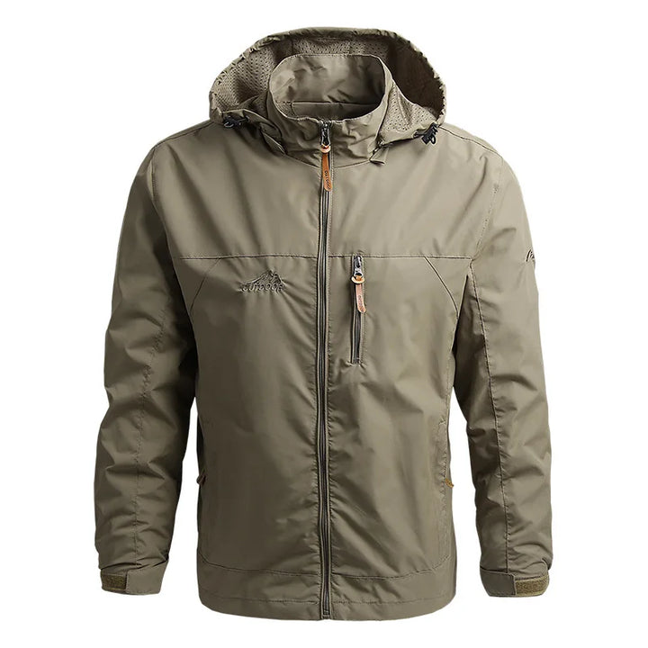 Men's lightweight waterproof windbreaker jacket, perfect for all-weather outdoor protection.