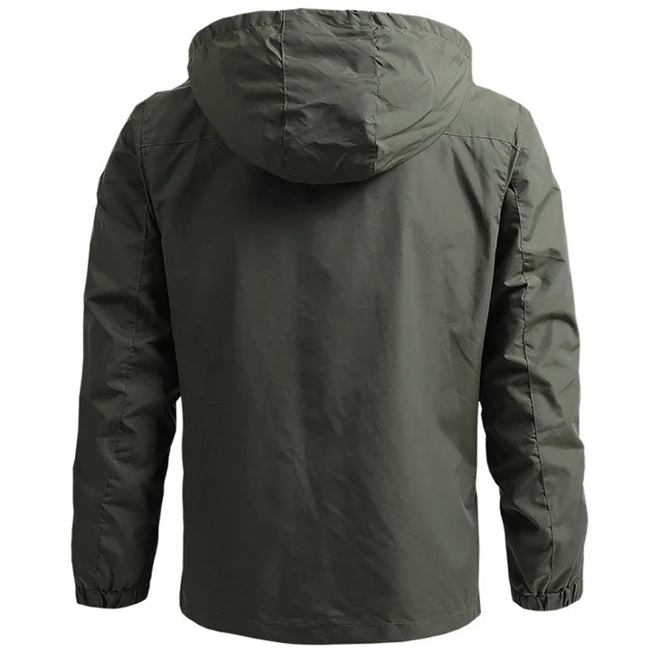Versatile men's rain jacket, waterproof & windproof, ideal for outdoor activities & everyday wear.