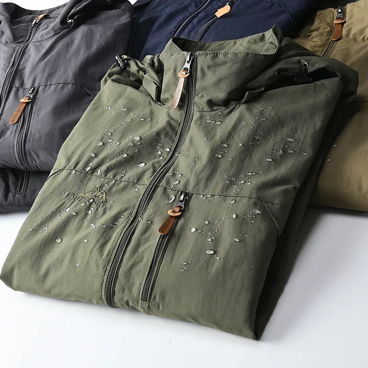 Breathable men's lightweight waterproof jacket, comfortable and durable all-weather outerwear.