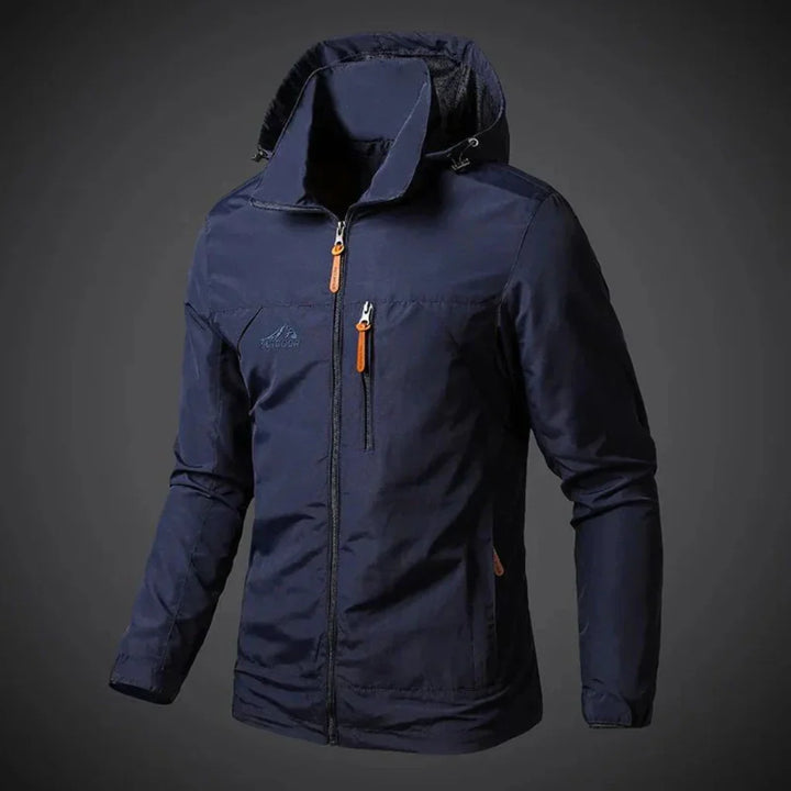 Waterproof men's windbreaker with full zip. Lightweight, versatile outerwear perfect for travel & everyday wear.