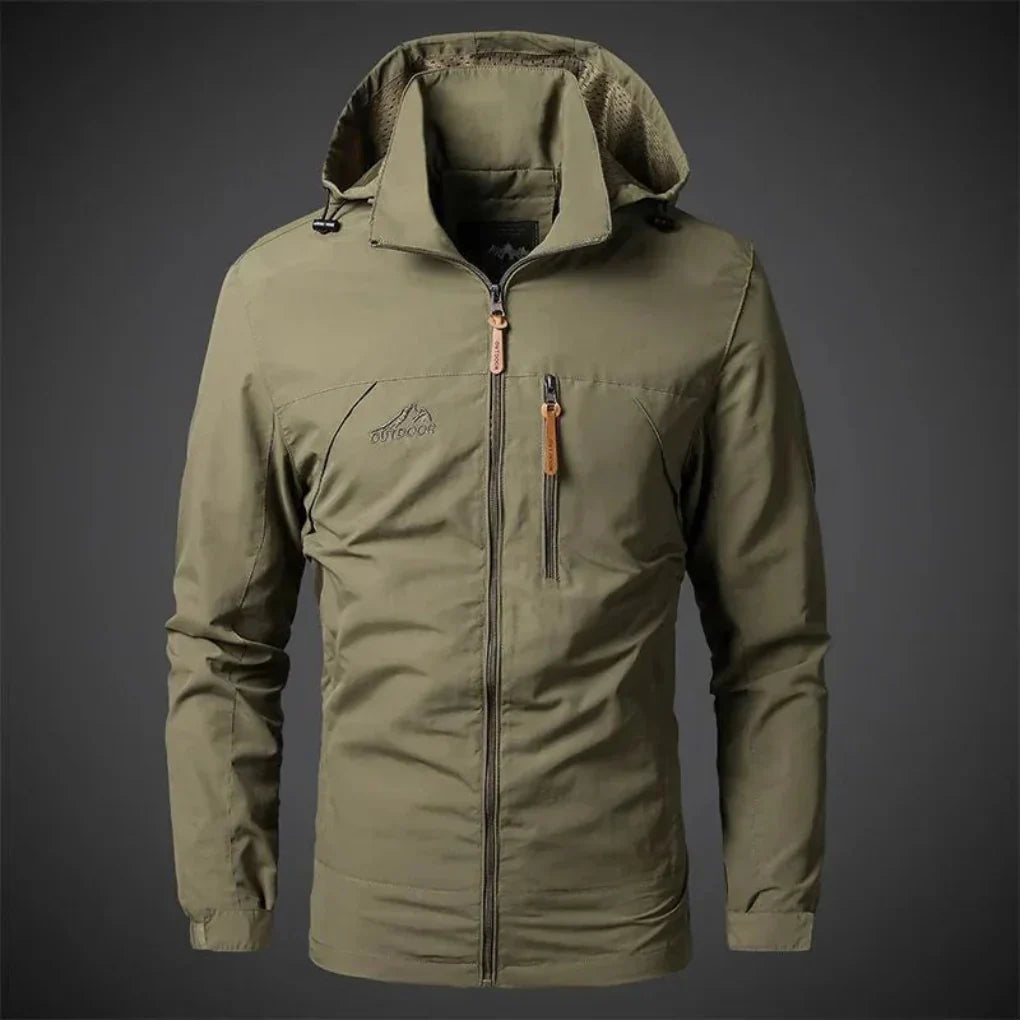 Casual men's embroidered wind jacket. Lightweight outerwear, perfect for spring & fall fashion. Weatherproof.