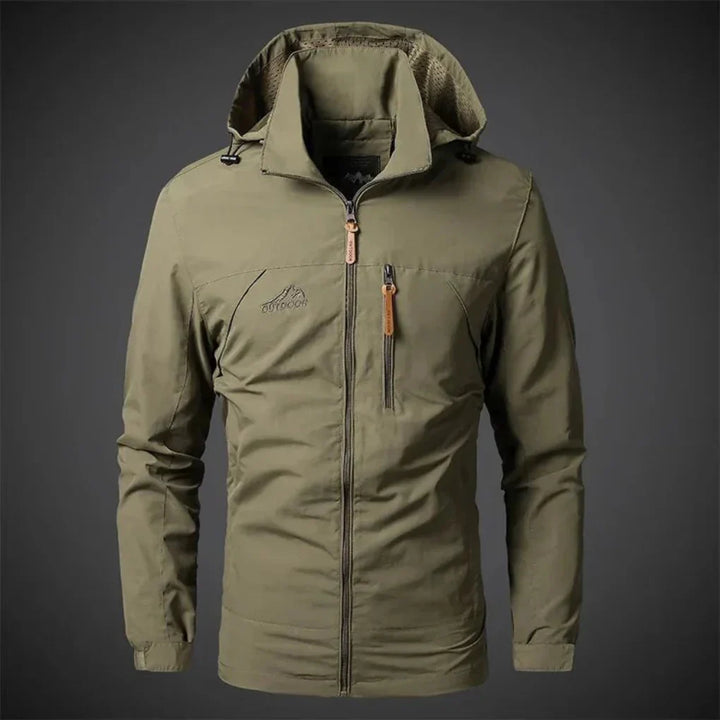 Casual men's embroidered wind jacket. Lightweight outerwear, perfect for spring & fall fashion. Weatherproof.