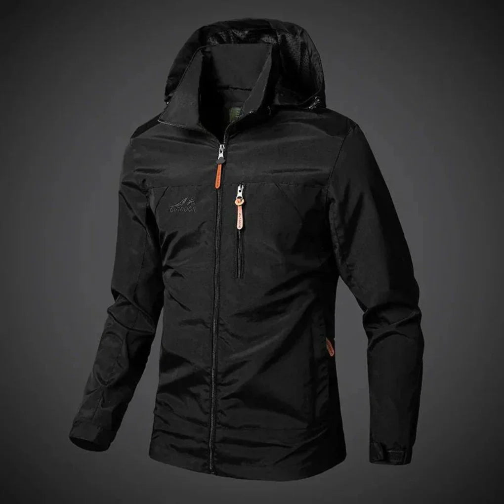Men's full zip wind jacket, weatherproof & lightweight for outdoor activities, travel, & everyday style. Versatile.
