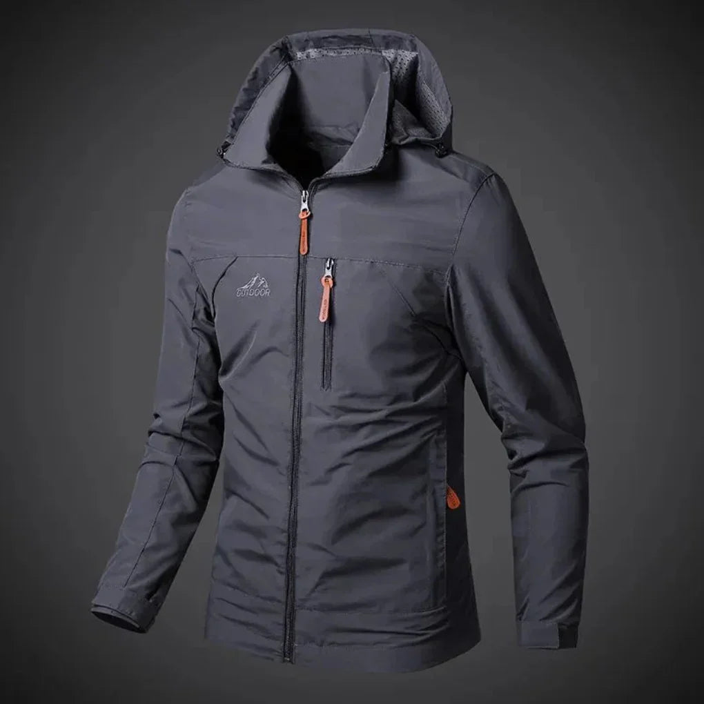 Durable men's lightweight windbreaker jacket. Waterproof, versatile for all-season wear. Perfect casual outerwear.