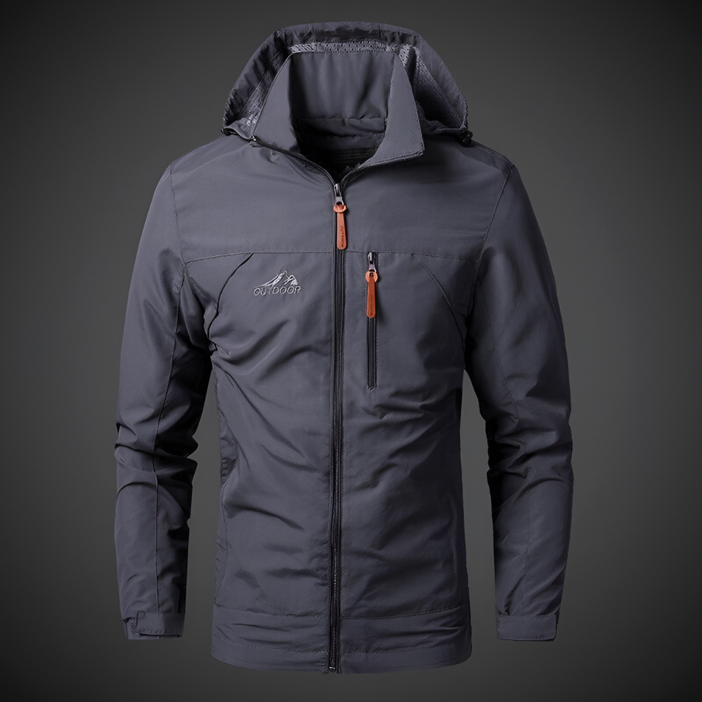 Men's embroidered full zip wind jacket. Lightweight & waterproof, comfortable spring/fall outerwear for men.
