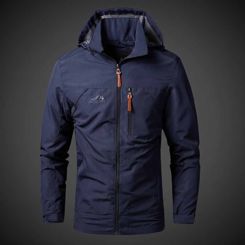 Versatile men's lightweight wind jacket. Waterproof full zip design, perfect for spring, fall, & travel outerwear.