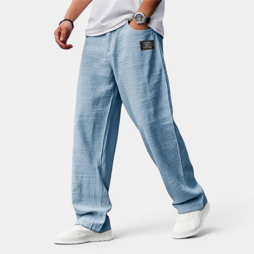 Men's lightweight wide leg pants in a relaxed fit, perfect for summer comfort & casual wear.