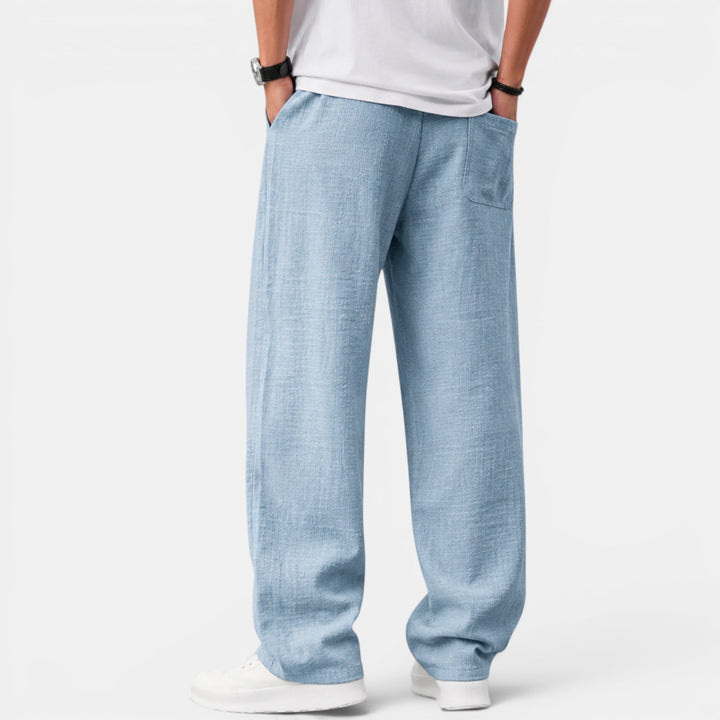 Men's wide leg drawstring pants, ideal for summer, beach vacations, or relaxed comfortable lounging.