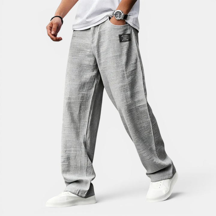 Relaxed fit men's wide leg pants, perfect for warm weather and versatile everyday casual wear.