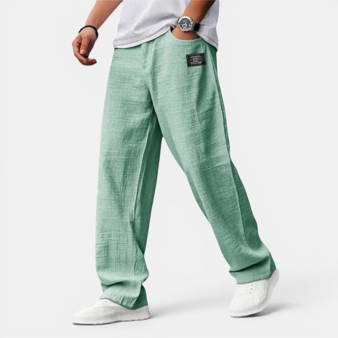 Men's comfortable wide leg pants for summer, featuring a relaxed fit & easy casual style.