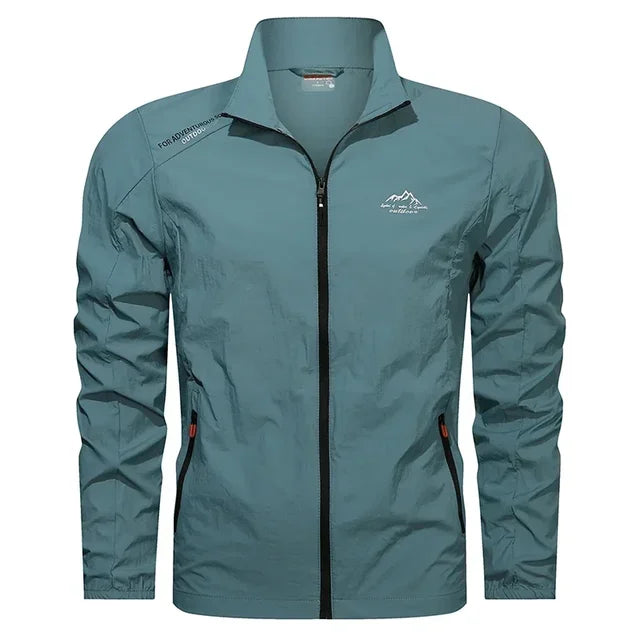 Stylish men's lightweight windbreaker jacket, perfect for outdoor activewear & transitional weather protection. Breathable design.