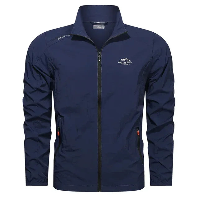 Durable men's lightweight windbreaker rain jacket, offering excellent weather protection & breathability for activewear.