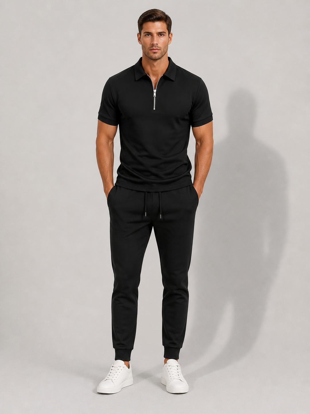Men's lightweight zip polo shirt, perfect for everyday comfort & smart casual style.