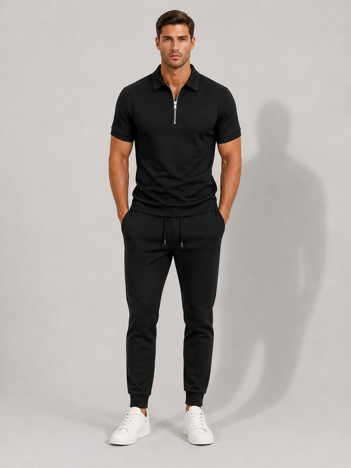 Men's lightweight zip polo shirt, perfect for everyday comfort & smart casual style.