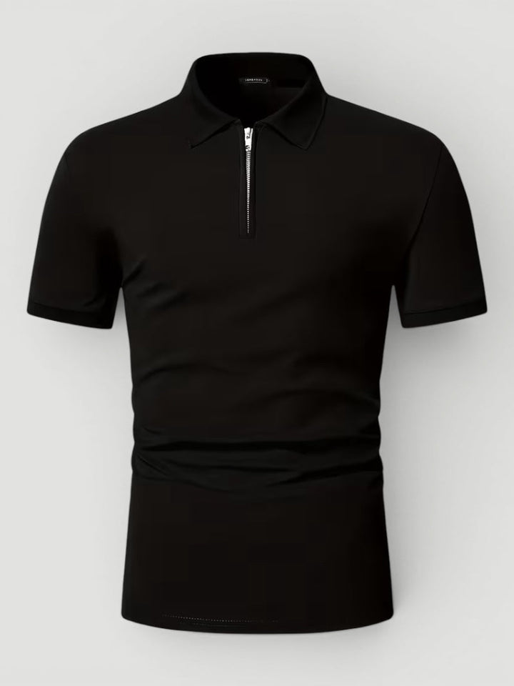 Versatile men's zip polo shirt, ideal for casual wear, travel, or everyday fashion.