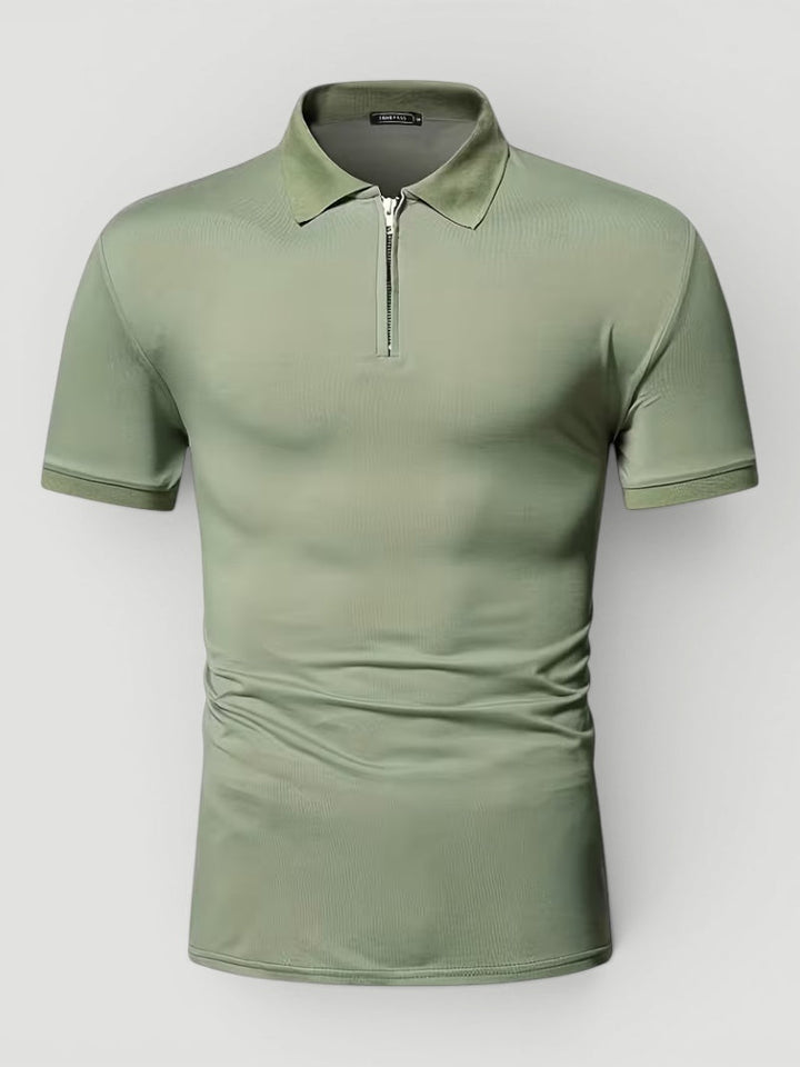 Men's breathable lightweight zip polo, offering comfort and style for daily activities.