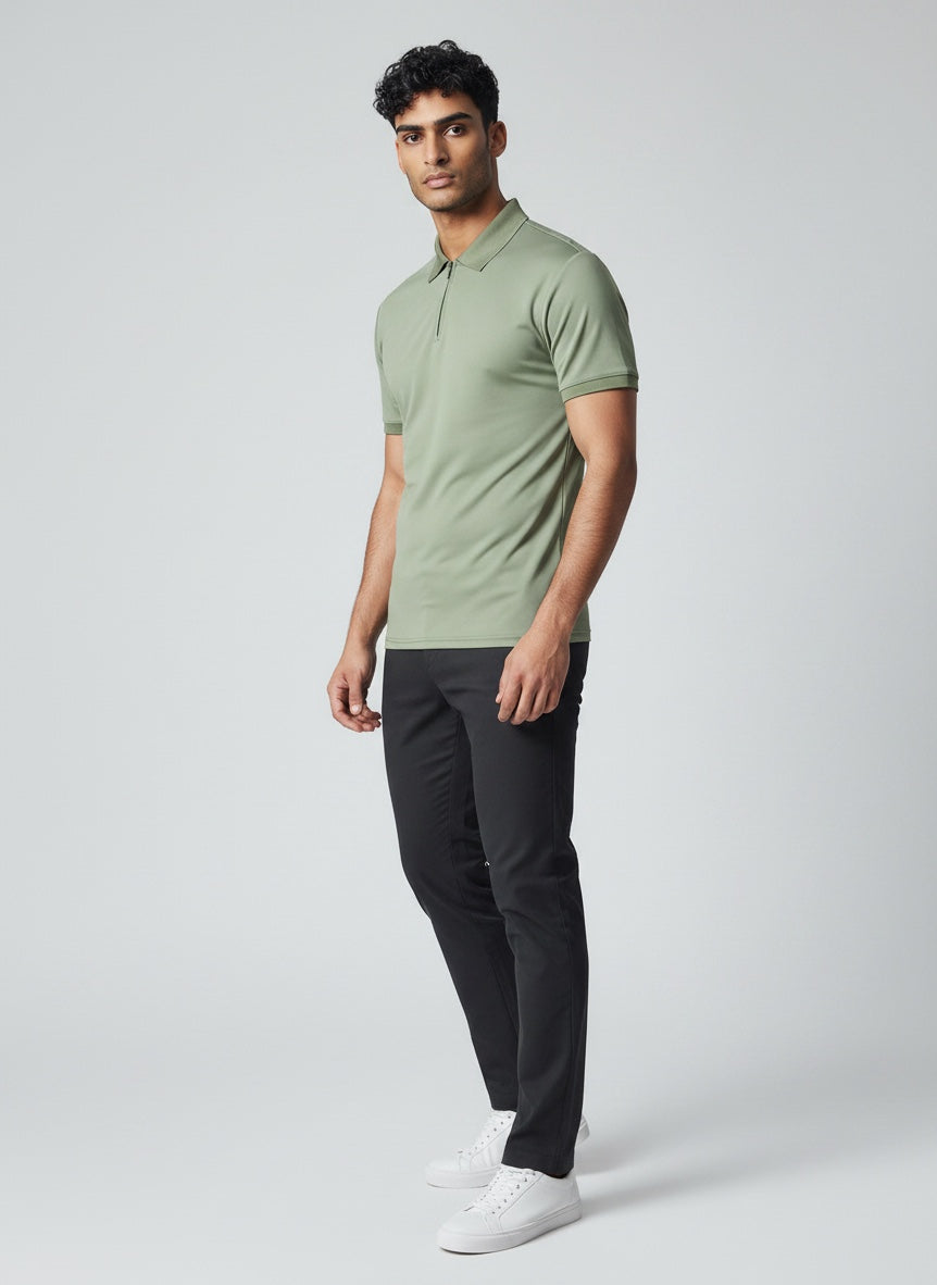 Breathable lightweight men's polo with a modern zip collar, comfortable for daily wear.