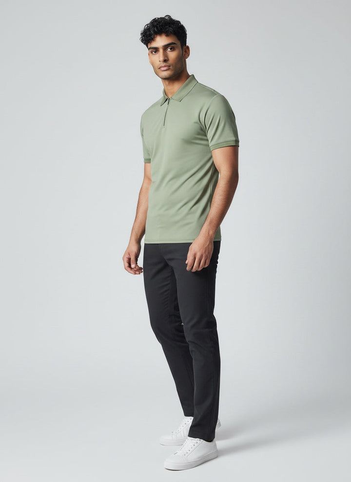 Breathable lightweight men's polo with a modern zip collar, comfortable for daily wear.