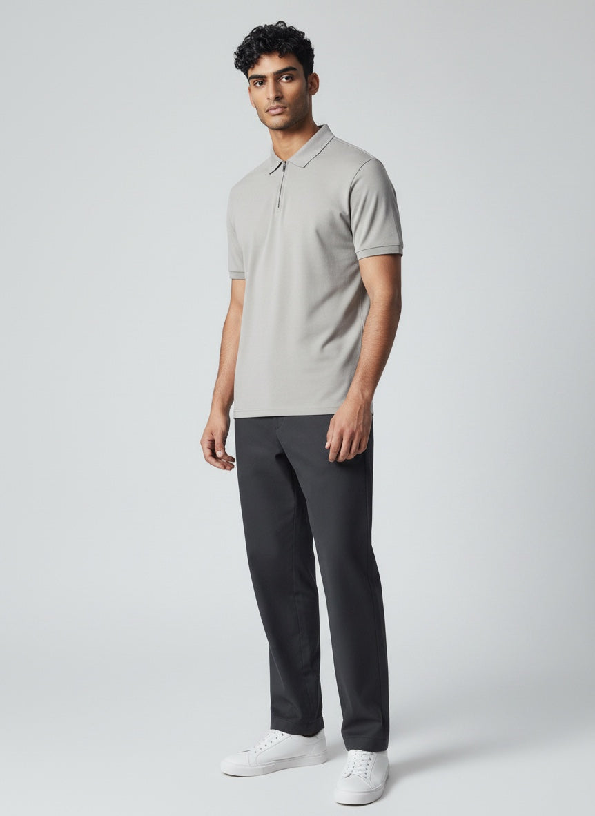 Everyday men's fashion: a comfortable lightweight zip polo for summer & casual occasions.