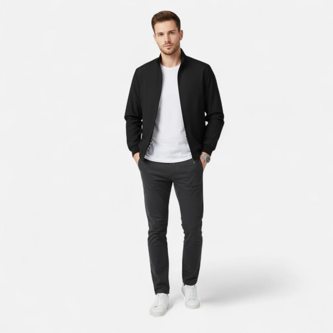 Men's lightweight zip-up jacket with stand collar for versatile spring & autumn casual everyday wear. Stylish outerwear.