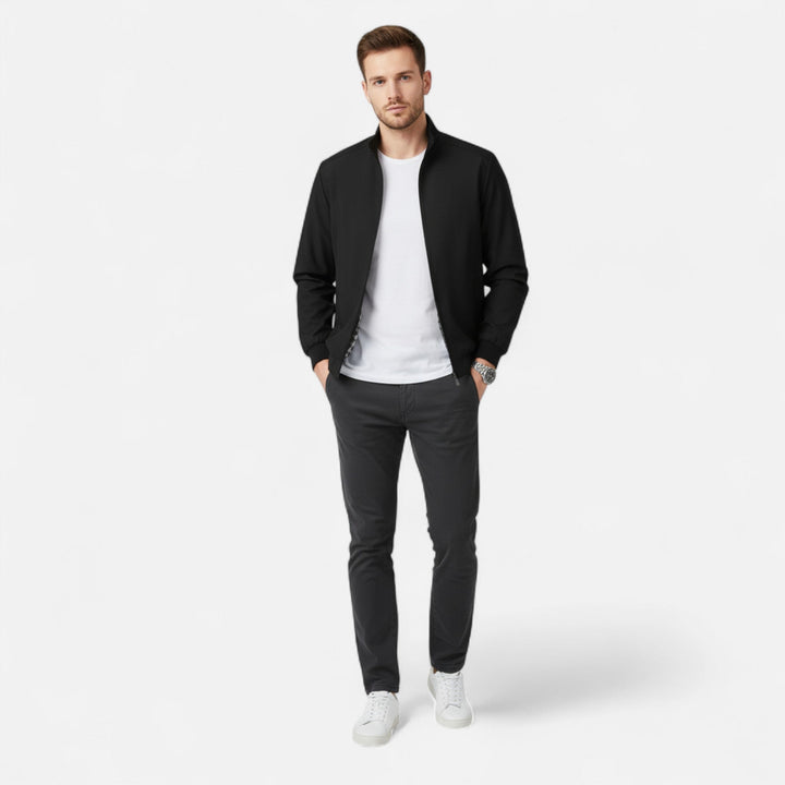 Men's lightweight zip-up jacket with stand collar for versatile spring & autumn casual everyday wear. Stylish outerwear.