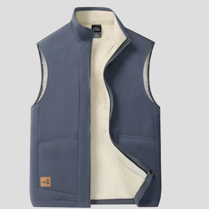 Stylish men's insulated vest with warm lining, ideal fall and winter fashion outerwear.