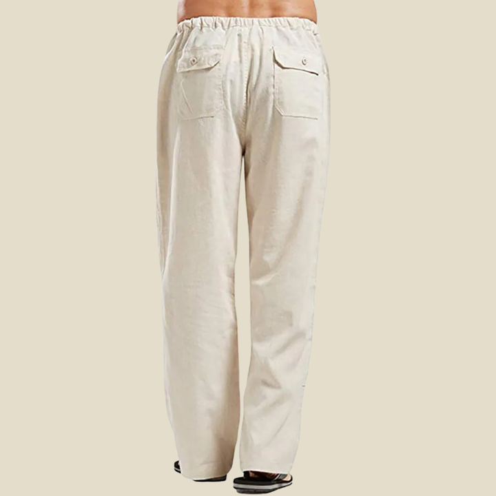 Comfortable men's linen blend straight-leg pants with drawstring. Perfect for casual wear, versatile for any season.