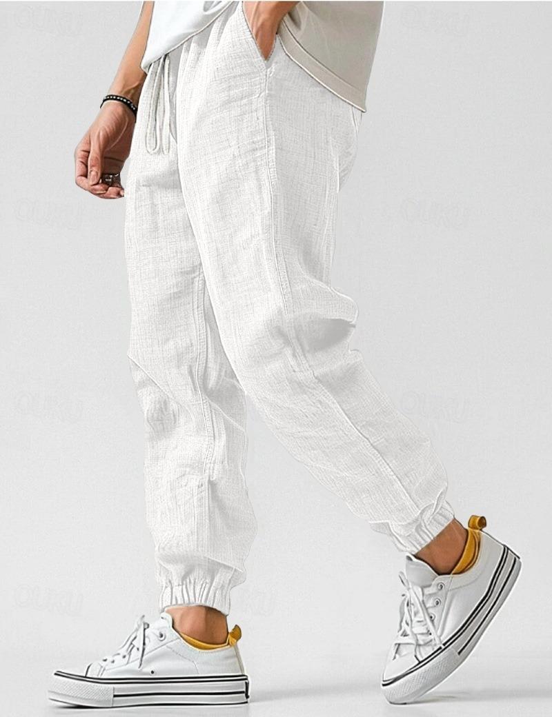 Lightweight & breathable men's linen jogger trousers, great for casual summer comfort.