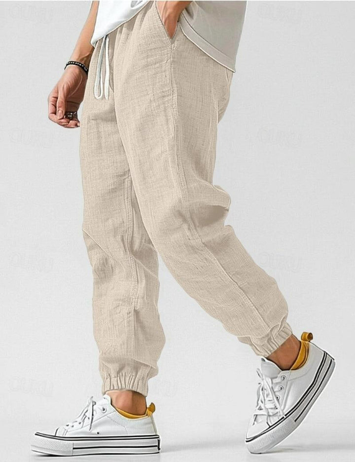 Mens casual linen joggers, relaxed fit design for ultimate comfort and everyday wear.