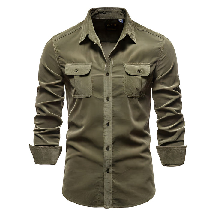 Men's long sleeve button down cargo shirt in classic fit, perfect for casual wear.