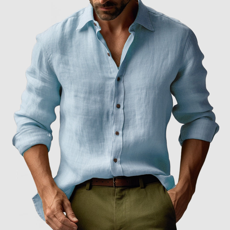 Classic men's button-down long sleeve shirt, ideal for everyday style, office casual, or smart casual outfits.