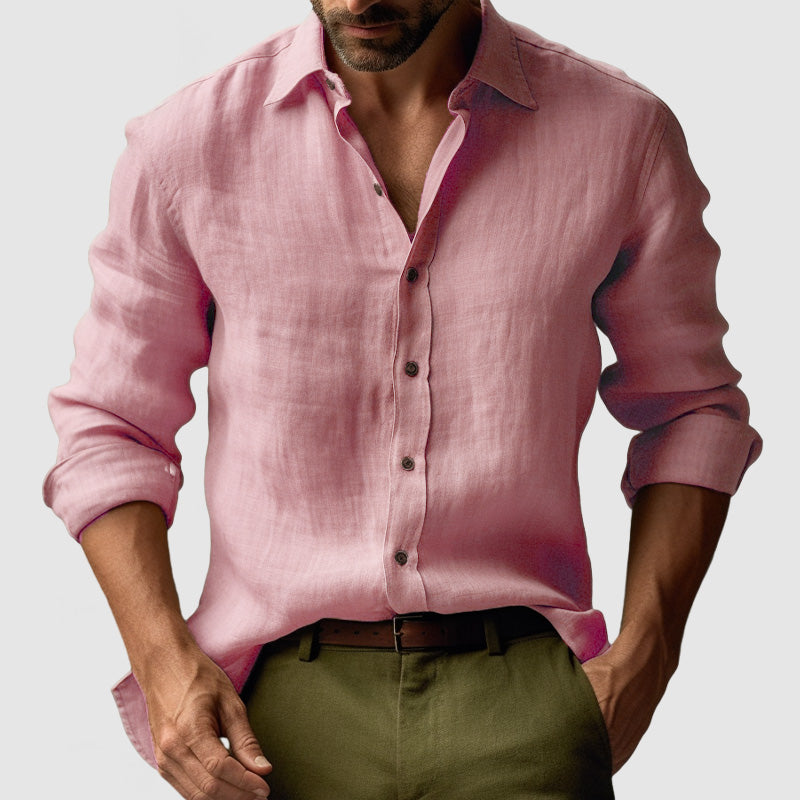 Stylish men's long sleeve button-down shirt, a versatile regular fit top for office casual or weekend wear.
